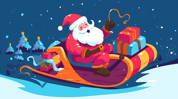 圣诞老人驾着雪橇送礼物的摄影图片