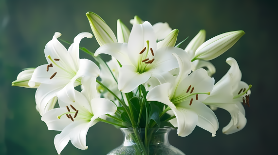 白色百合花康乃馨花束的摄影图片