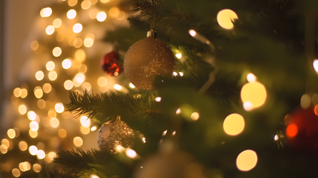 浓郁节日气息圣诞树装饰摄影图片
