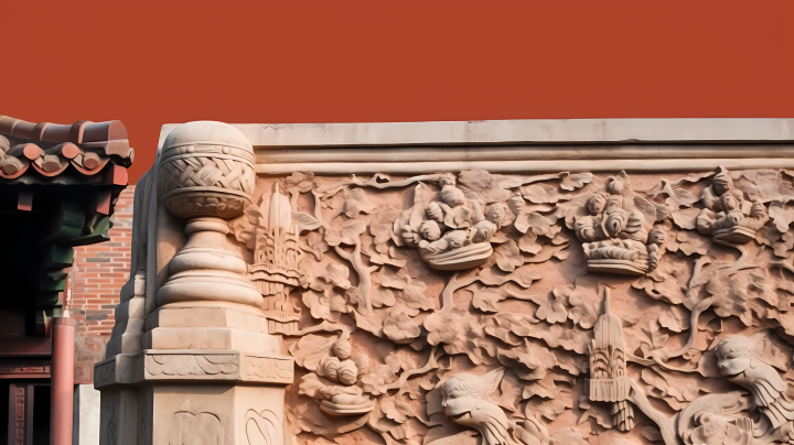 传统红城墙石雕摄影图版权图片下载