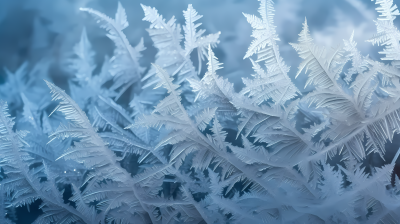 冰玻璃上的霜花与蓝色背景摄影图