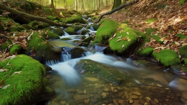 森林溪流自然风光摄影版权图片下载