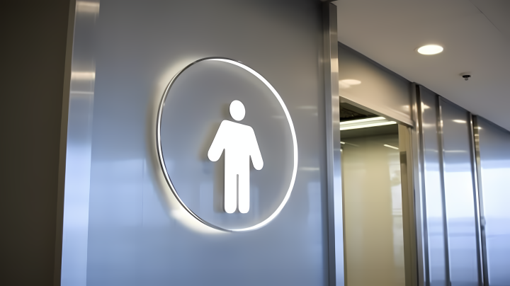浴室入口处的男性标志的摄影版权图片下载