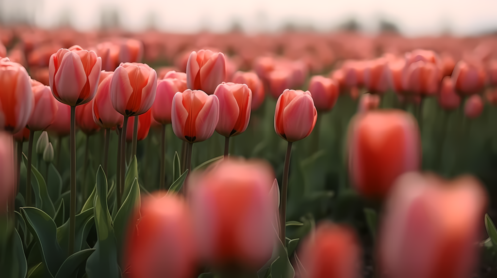 安宁花海的粉色郁金香摄影图片