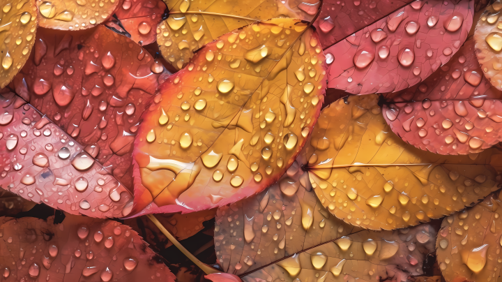秋叶带水滴摄影图版权图片下载