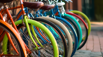 五彩自行车与橡胶轮胎的新造型摄影图