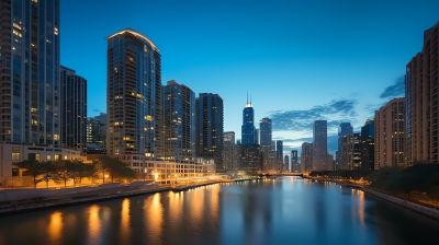 芝加哥黄昏时的城市风光摄影图