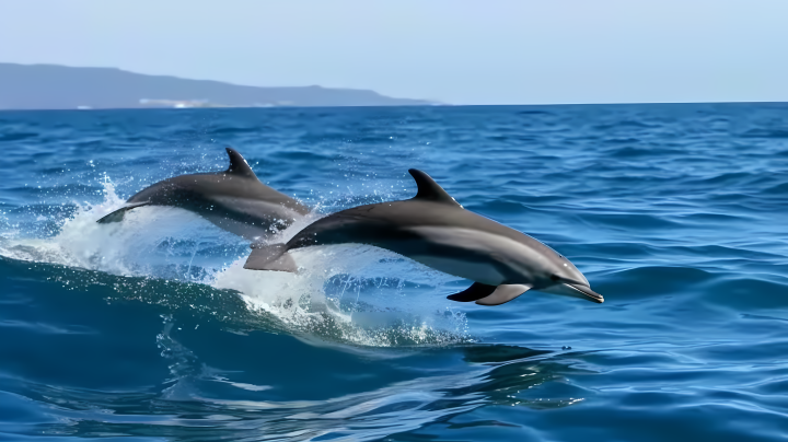 海中跃起的两只海豚摄影版权图片下载