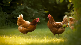 绿草上的鸡摄影图片