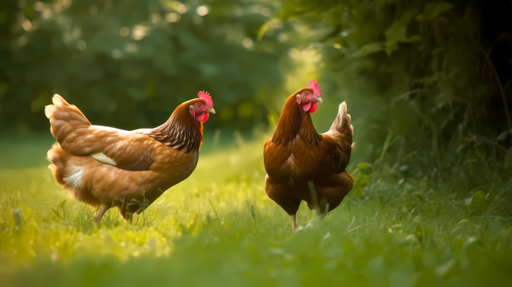 绿草上走着一群鸡的摄影版权图片下载