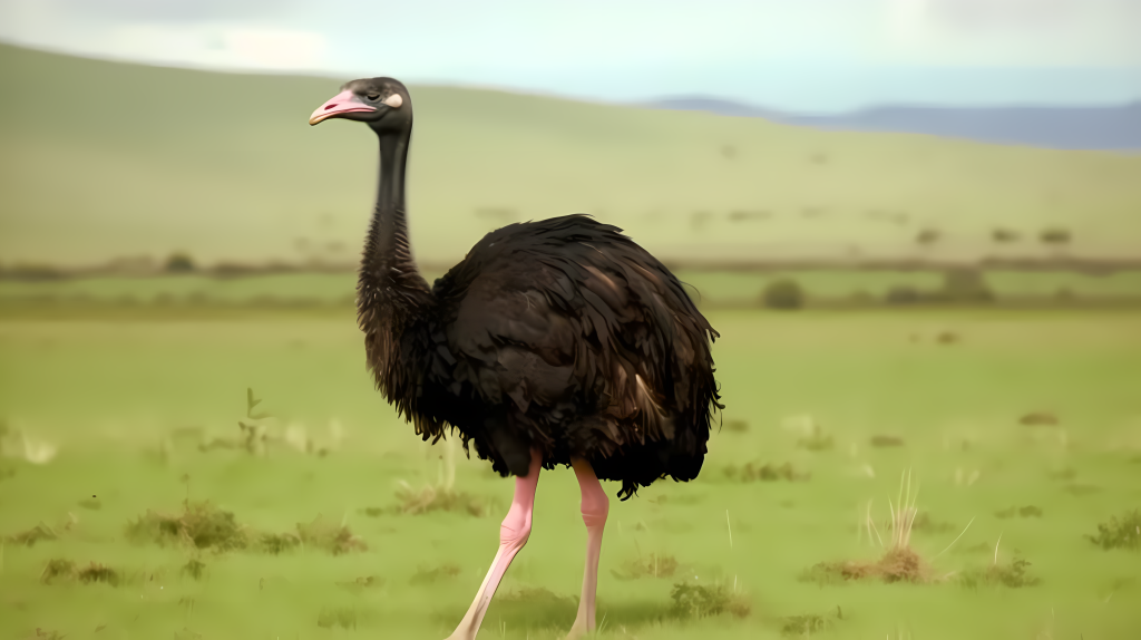 黑色鸵鸟草地上的摄影图片