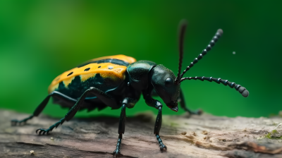 绿色背景上的黑色甲壳虫昆虫摄影图片