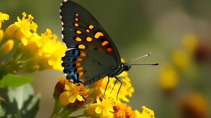 黄花上的蝴蝶摄影图版权图片下载