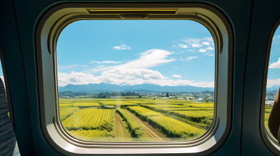 飞机窗外稻田景色摄影图片