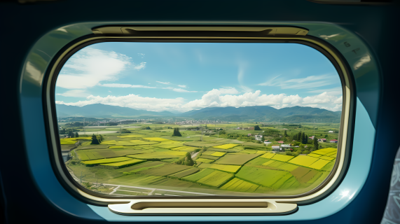 列车穿越稻田写真摄影图