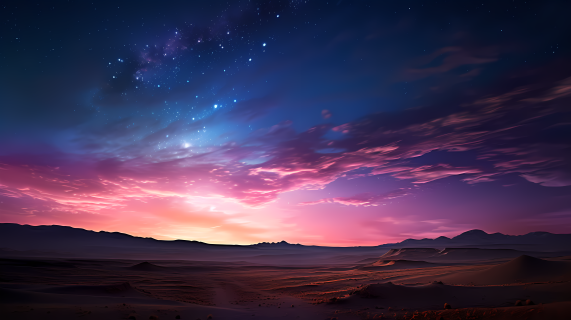 沙漠上空的天空、星星和行星的摄影图片