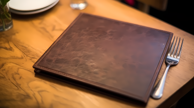 餐桌上的棕色动物皮革风格菜单摄影图片