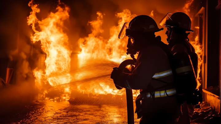 消防员扑灭大火的摄影版权图片下载
