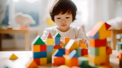 中国幼儿园彩色积木游戏室摄影图片