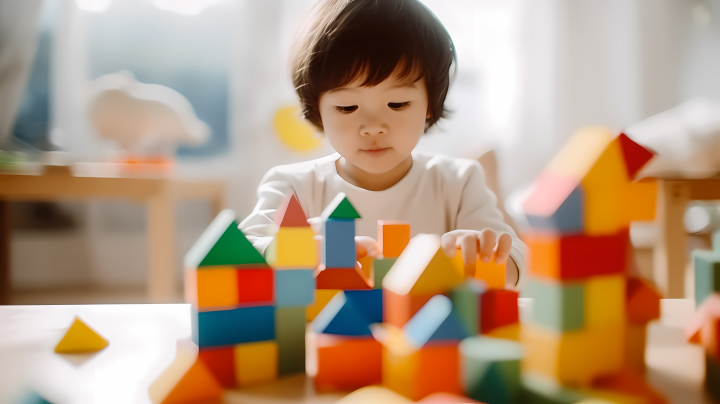 中国幼儿园彩色积木游戏室摄影版权图片下载