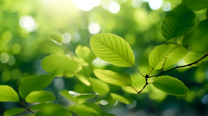 森林里的阳光透过树叶洒下柔和的阳光简约背景风格摄影图片
