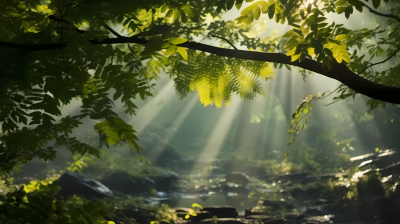 林间柔和阳光的摄影图片