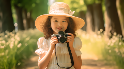 稻草帽小女孩拍摄的摄影图片