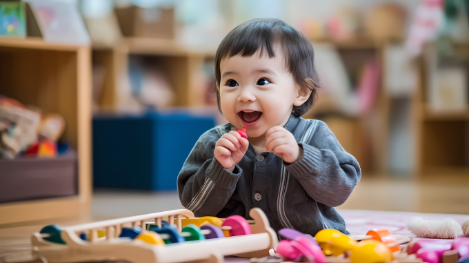 幼儿园教室玩玩具的宝宝摄影图片