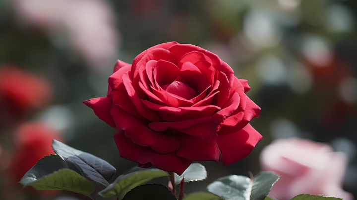 一朵红艳艳的玫瑰花摄影图版权图片下载