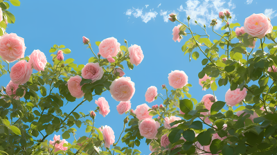 粉色玫瑰与绿叶摄影图