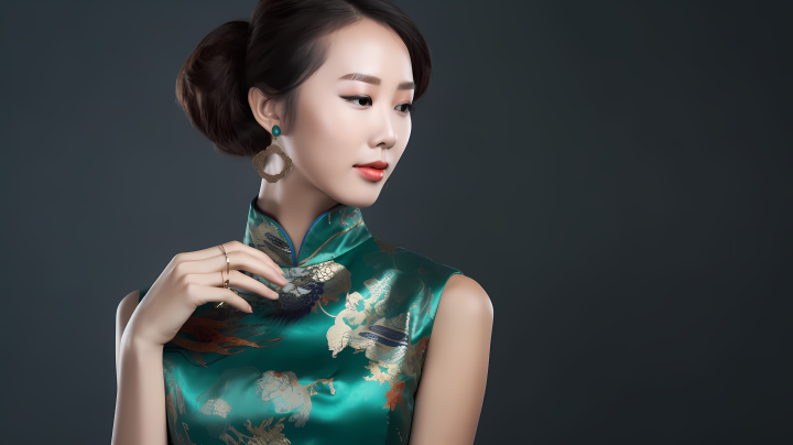 中国文化中的旗袍永恒美的风格的摄影版权图片下载