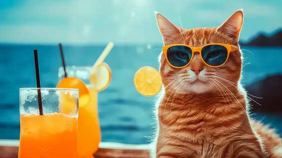 太阳眼镜的橘色猫摄影图片