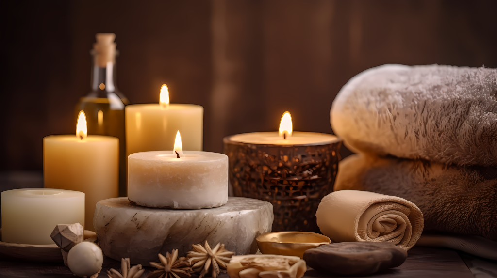 室内温馨点亮的蜡烛摄影图