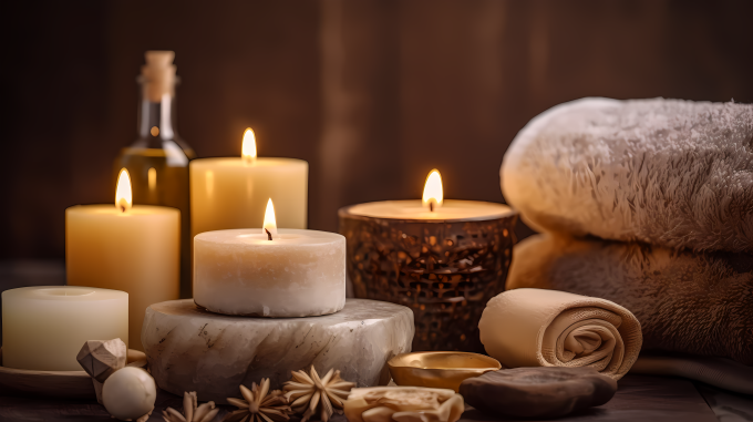 室内温馨点亮的蜡烛摄影图