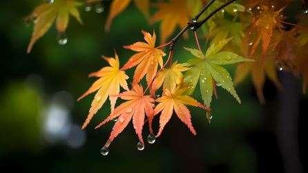 枫树叶和水滴摄影图片
