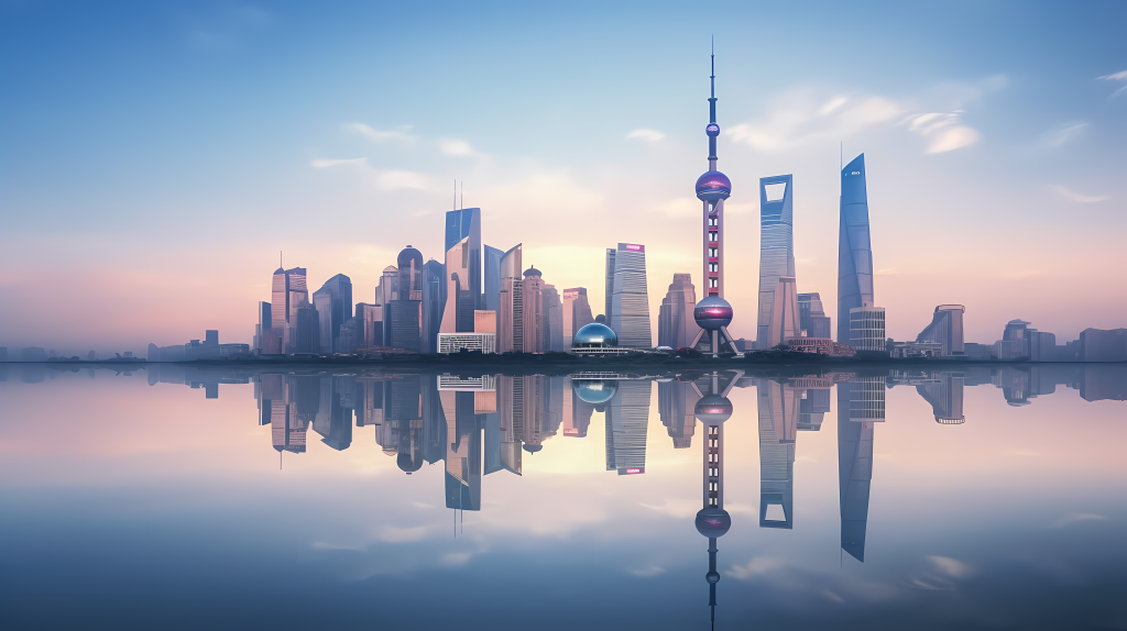 梦幻江边现代都市景观摄影图版权图片下载