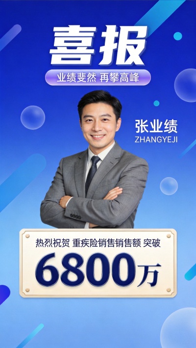 业绩喜报蓝色创意实景手机海报