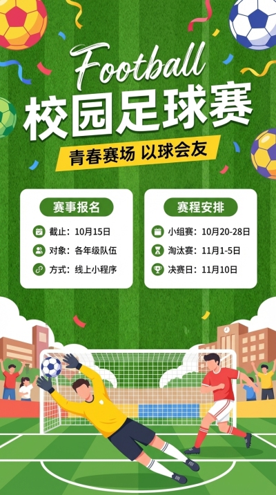校园足球赛以球会友手机海报