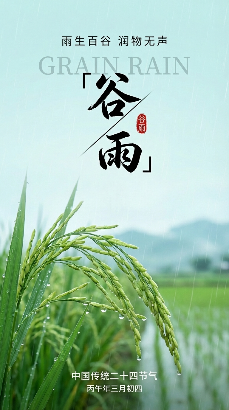 二十四节气谷雨实景宣传手机海报
