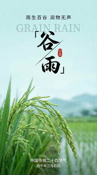 二十四节气谷雨实景宣传手机海报