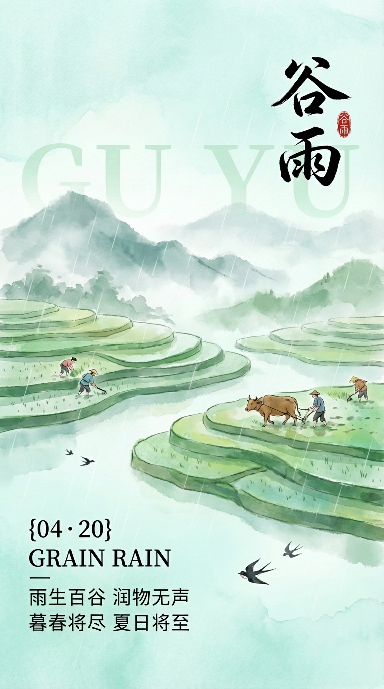 传统二十四节气谷雨国风手机海报