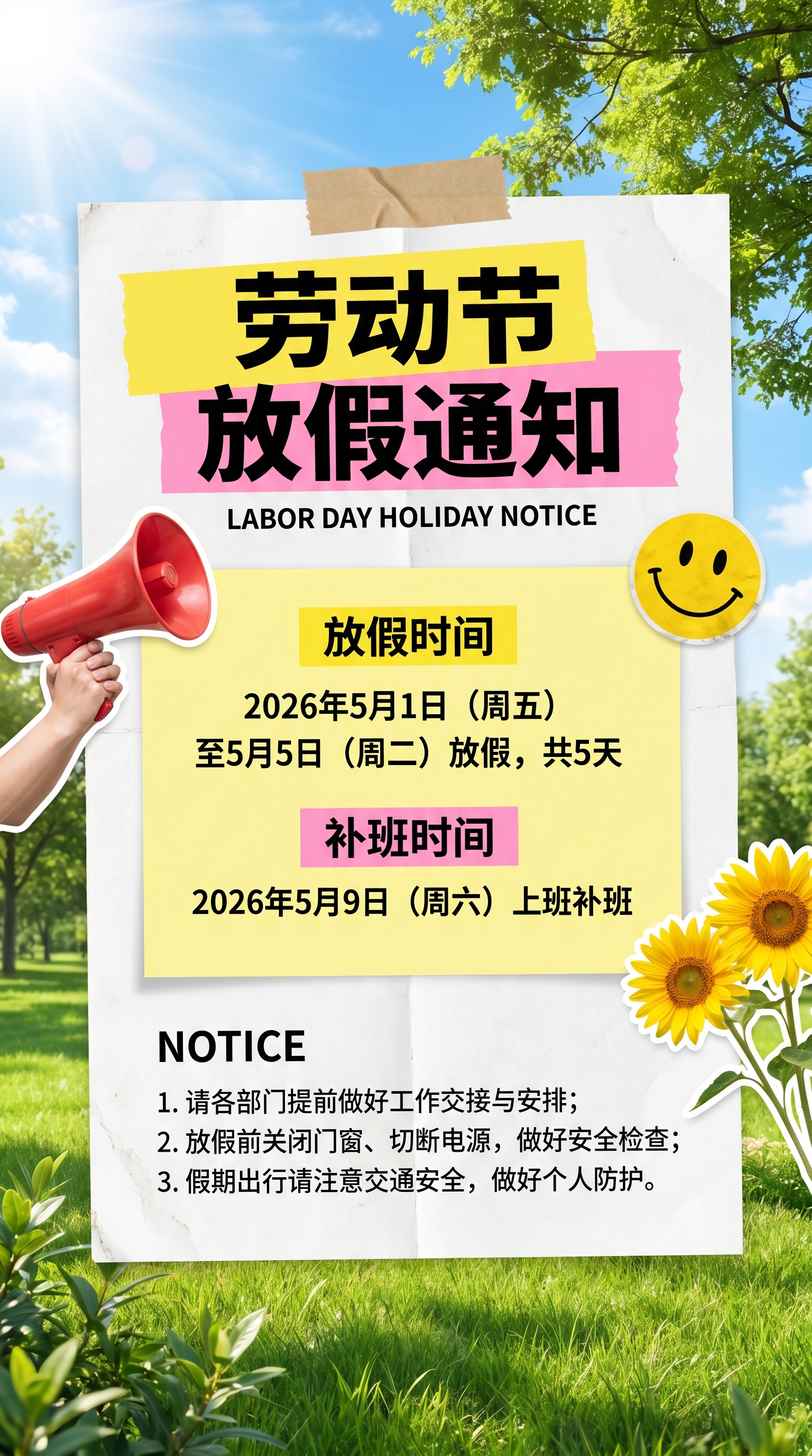 劳动节放假通知贴纸风手机海报
