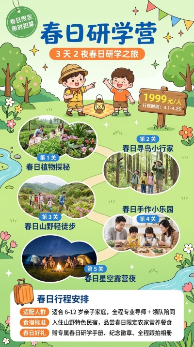 春日研学营行程安排手机海报