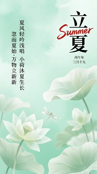 二十四节气立夏小清新风手机海报