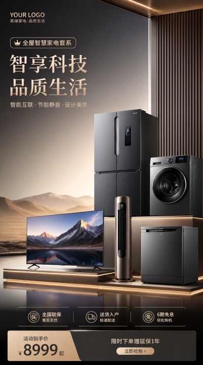 智能家电品质生活实景宣传手机海报