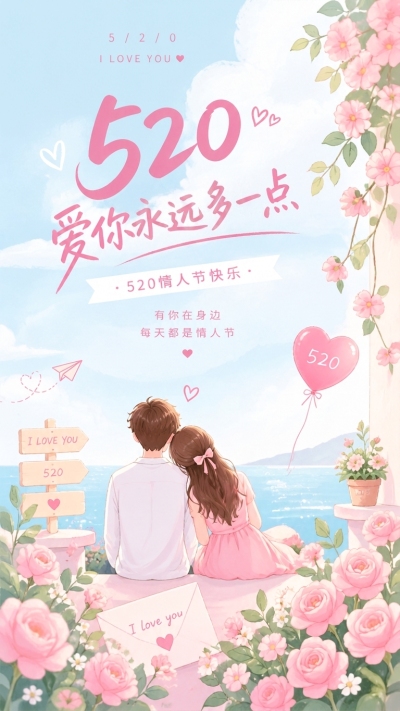 520情人节快乐粉色浪漫手机海报
