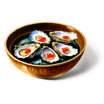 水彩画描绘的日本料理新鲜牡蛎