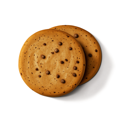 透明背景的单个和堆叠的棕色圆形饼干的顶视图3D渲染PNG素材