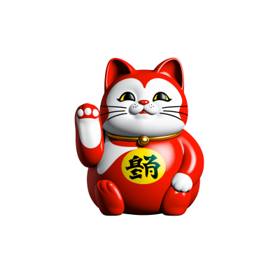 日本传统上有一个透明背景上的招财猫与达鲁玛娃娃被称为猫达鲁玛