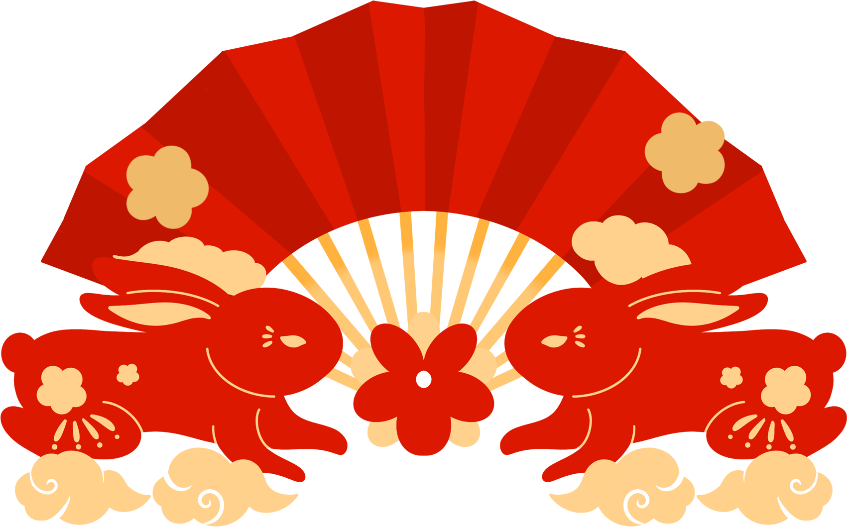 扇子两只兔子剪纸图片插画简单怎么画？